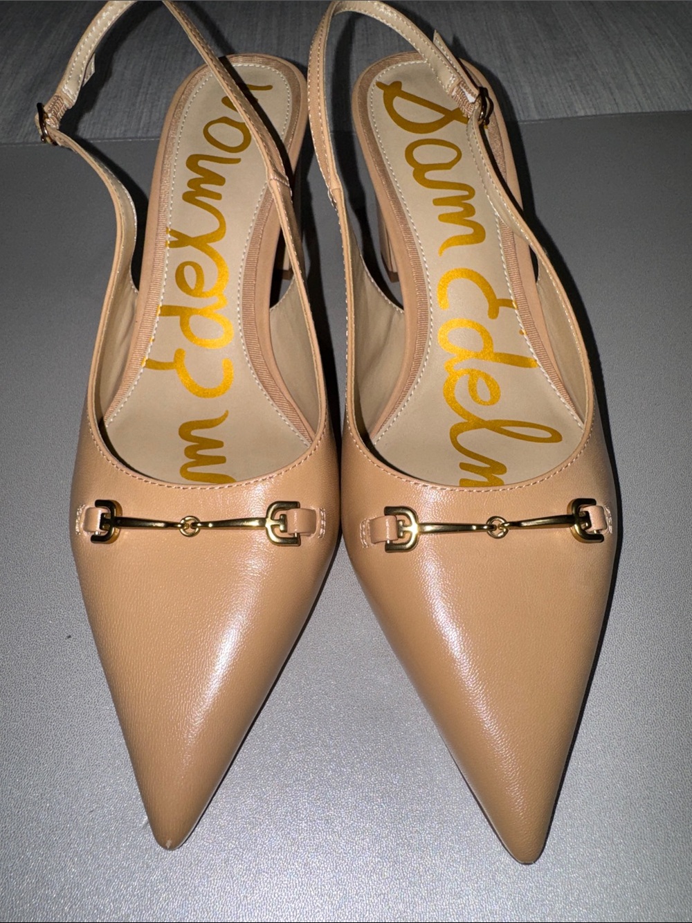 Sam Edelman Waller Slingback Block Heel Pumps Beige Leather Horsebit Sz 10.5 - Picture 2 of 9